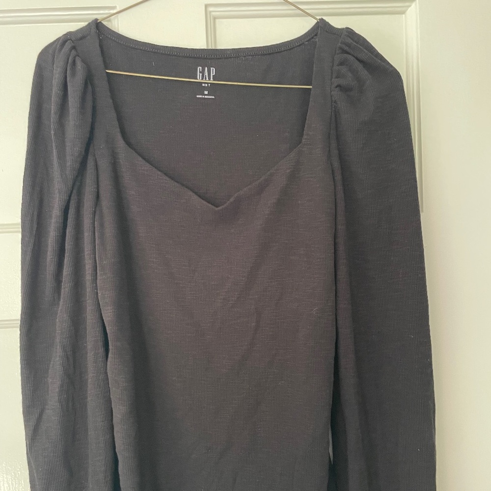 Black Rib Sweetheart Neck T Shirt